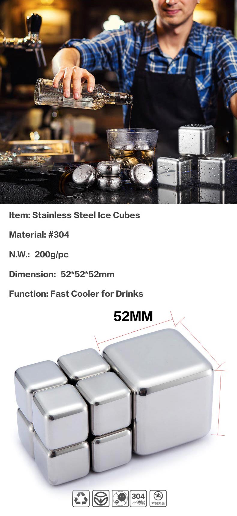 Big Size Metal Ice Cubes