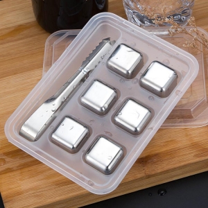 6 x Stainless Steel Whiskey Stones Ice Cubes, Reusable Drinks Stones, Metal Ice Cooling Rocks