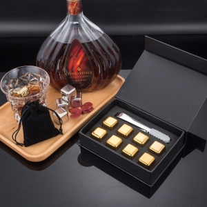 golden whiskey ice cube reusable chilling stones