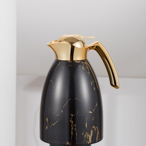 Deluxe Black Gold Plated Unique Marbling Glass Liner Coffee Pot Turkish Arabian Tea Arabic Coffee Flask