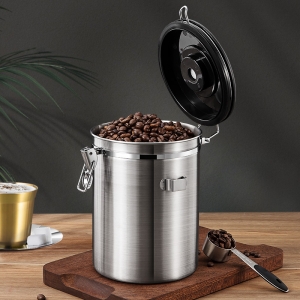 1.5L Stainless Steel Tea Coffee Storage Coffee Canister Vacuum with Spoon